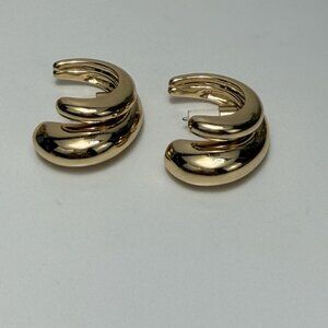 Zara Gold Tone Chunky Sculptural Hoop Earrings Modern Statement